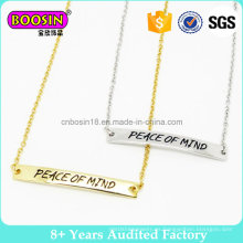 Palabras inspiradoras Custom Metal Logo Charm Joyas de oro Bar Neckalce con Chain # B109